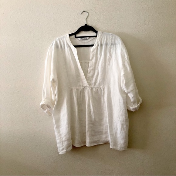 Zara White Linen Blouse - Picture 2 of 4